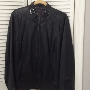 Beautiful black leather mid waist jacket